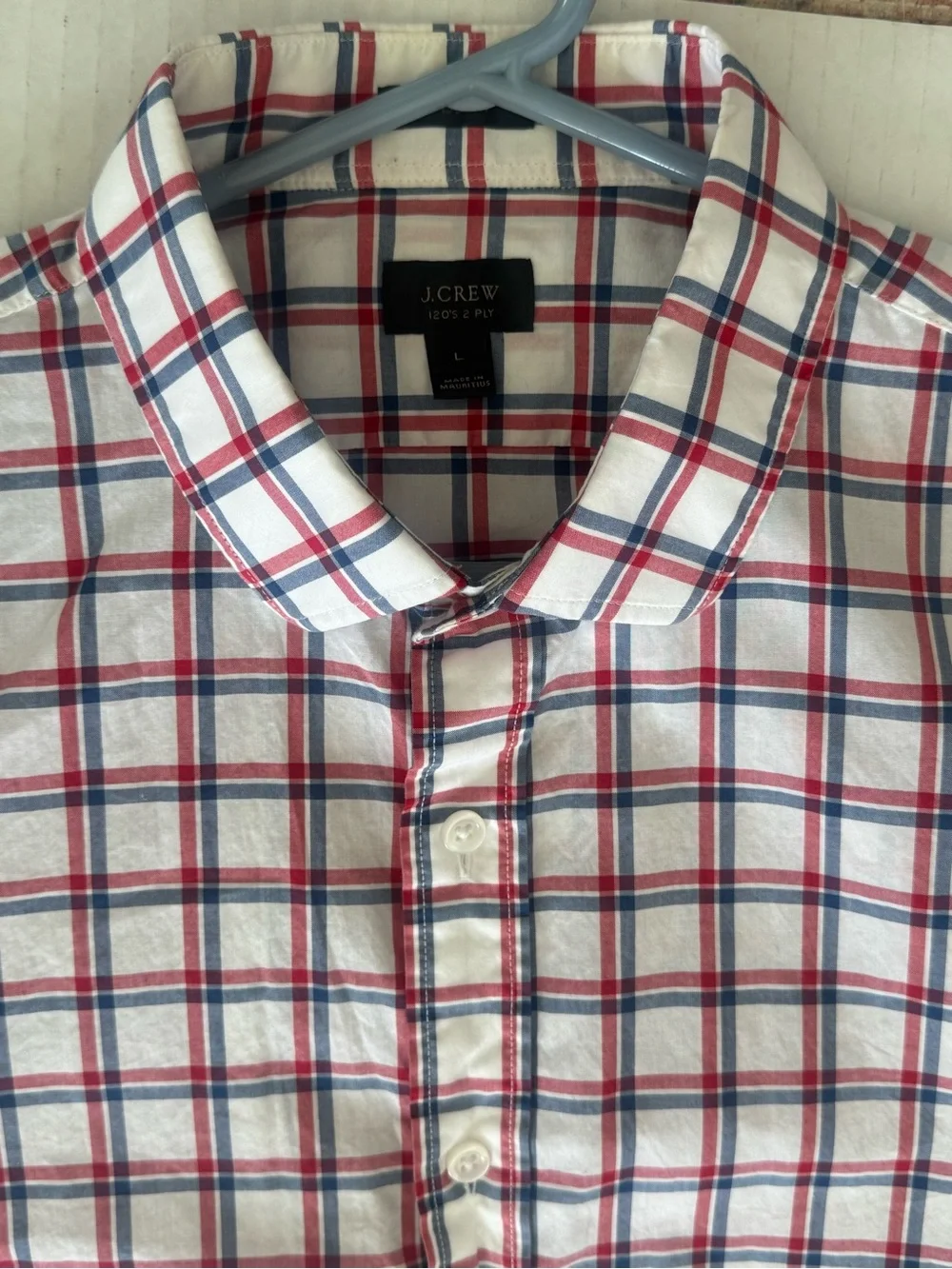 J.Crew Ludlow‎ Men's Plaid Dress Shirt 120s 2-Ply Cotton L Red White Blue